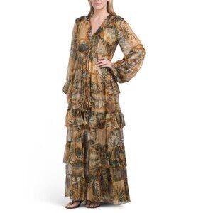 MISS JUNE Brown Gold Maxi Dress